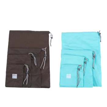 

8 Pcs Multifunctional Water-proof Nylon Drawstring Bag Cord Bag Storage Packing Bag for Outdoor Traveling (Light Blue and Brown)