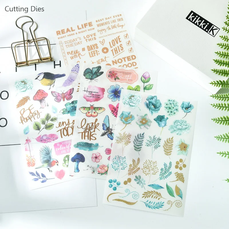 4Sheets/lot Plant Printed Paper Sticker Rub On Stickers Set For Diy
