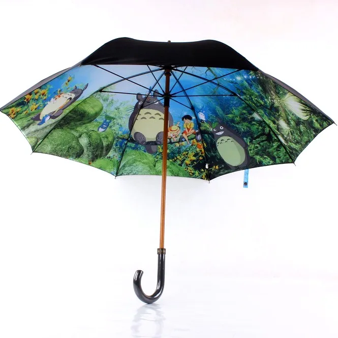

Currently Available Wood Umbrella Rib Double Layer Totoro Straight Pole Long Umbrella Foreign Trade Parasol All-Weather Umbrella