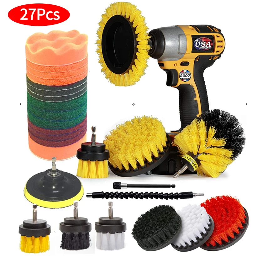 Juego de cepillo para limpieza en el hogar, 21 Uds., para superficies de baño, coche, descontaminación de lechada, cepillo de taladro eléctrico