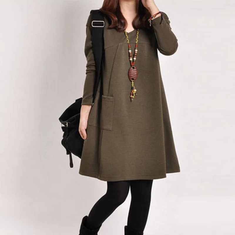 

JODIMITTY Autumn Solid Color V-neck Loose Pregnant Women Cotton Clothing New Maternity Dresses Casual Large Size Pregnancy Dress