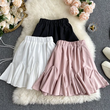 

Skirt Wome's Summer 2020 New Korean Style retro Solid Color All-match High Waist ruffles short Swing Mini skirts womens