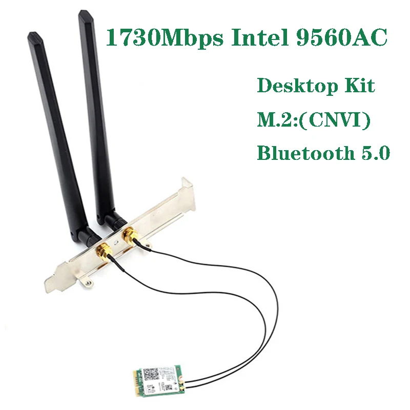 

Wireless Wifi Adapter 1730Mbps For Intel Dual Band AC 9560 Desktop Kit Bluetooth 5.0 802.11ac M.2 CNVI 9560NGW With Antennas