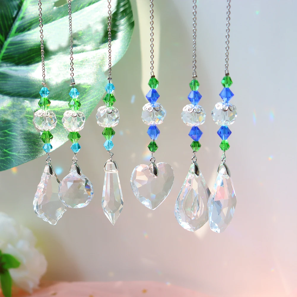 Crystal Wind Chime Pendant Colorful Star Moon Hanging Drops Garden