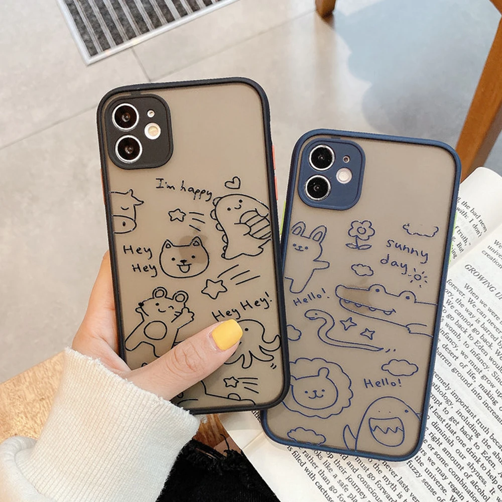 

Cute animal mobile phone Case for Apple 11pro max x xs xr 7 8 SE2020 transparent all-inclusive mobile phone case