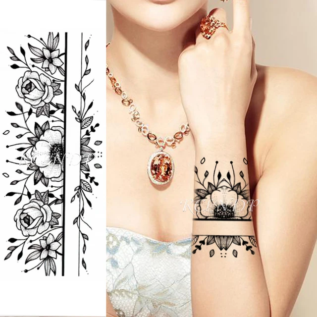 Waterproof Temporary Tattoo Sticker Black White Lovely Flower Sexy Fake Tatoo Breast Chest Back Belly Flash Tatto For Women Girl Temporary Tattoos Aliexpress