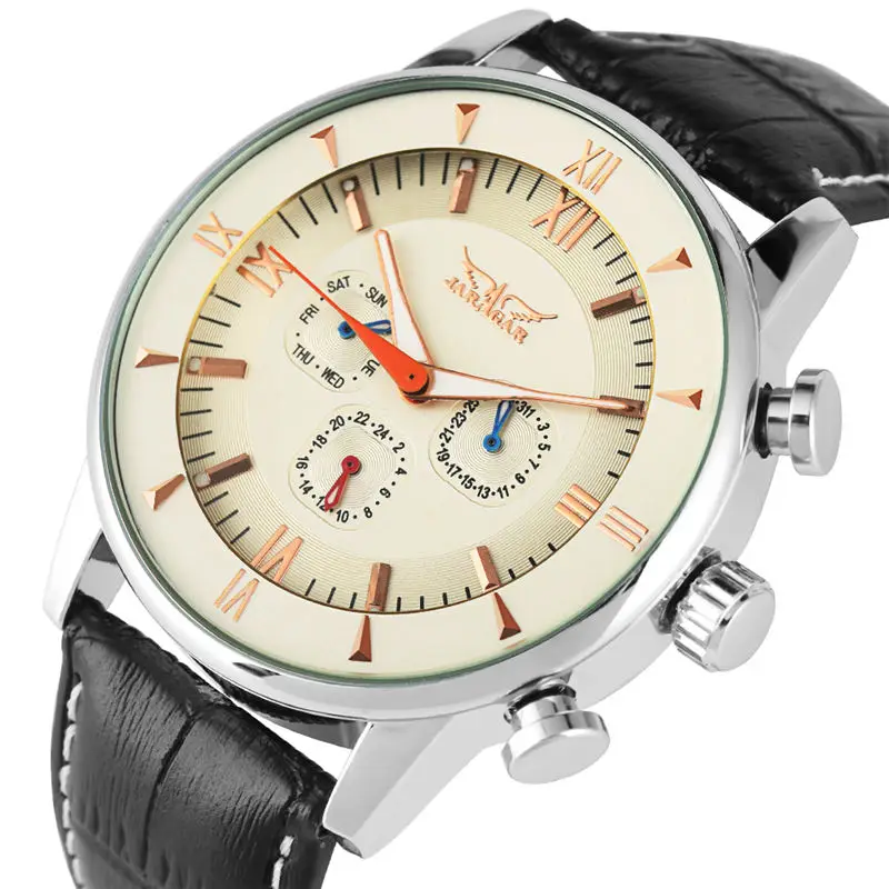 

Calendar Automatic-self-winding Mechanical Watch 2019 Men Leather Band Male Watches Luminous Pointers Business erkek kol saati