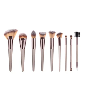 

9Pcs Makeup Brushes Set Champaign Gold For Powder Contour Blusher Liquid Cream Eyeshadow Cosmetics Brushes tools ZZ09E