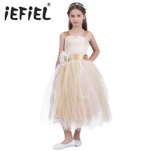 Платье принцессы с цветочным узором для девочек детское праздничное платье подружки невесты на свадьбу, вечерние платья с перекрещивающимися на спине для торжественных случаев, для первого причастия, размеры 2-14