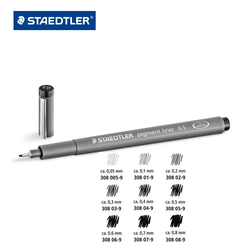 1 шт. пигментный лайнер Staedtler 308 тонкая ручка с наконечником 0 05 2 3 4 5 6 7 8 мм C2 косой