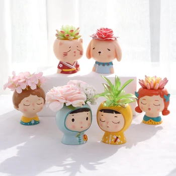 

Creative Cute Cartoon Character Cactus Succulent Flower Pot Vinyl Crafts Cachepot for Flowers Home Office Decktop Decoration