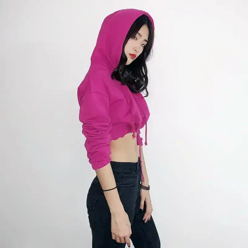 Drawstring hem crop hoodie Clearance