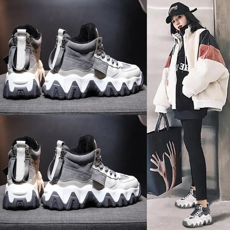 

Dad Shoes Women's 2019 New Style Winter INS chao wang Red Athletic Shoes plus Velvet Versatile Wave Shoes Running Casual Shoes