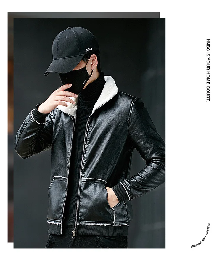 New Style MEN'S Leather Coat Winter plus Velvet Fur Korean-style Trend Cool PU Leather Wallet Windproof Jackets