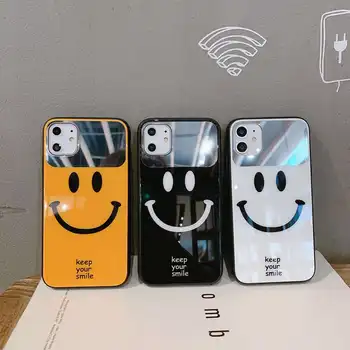 

Luxury Mirror Smile Face Phone Case For iphone 11 Pro Max Back Cover For iphone 8 7 6 6S Plus X XR XS Max Tempered Glass cases