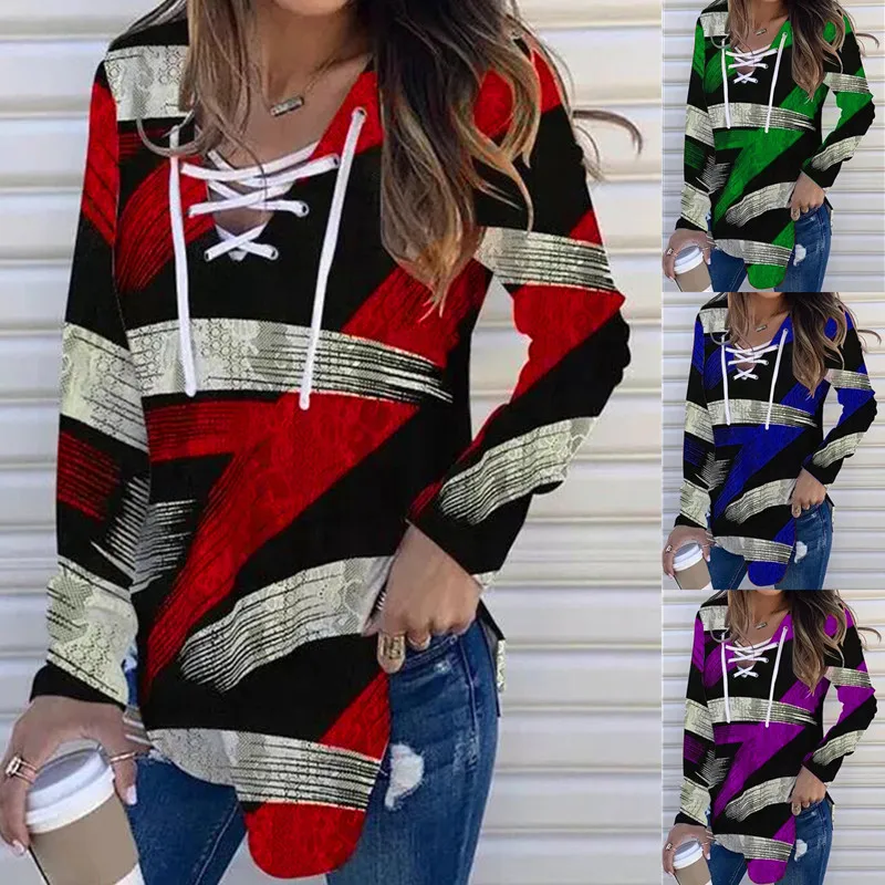

Womens Tops Large Big Loose Sexy Printed Vintage T Shirts Tops Full Long Sleeve 2021 Winter Belt Spring Autumn Women Plus Sizes