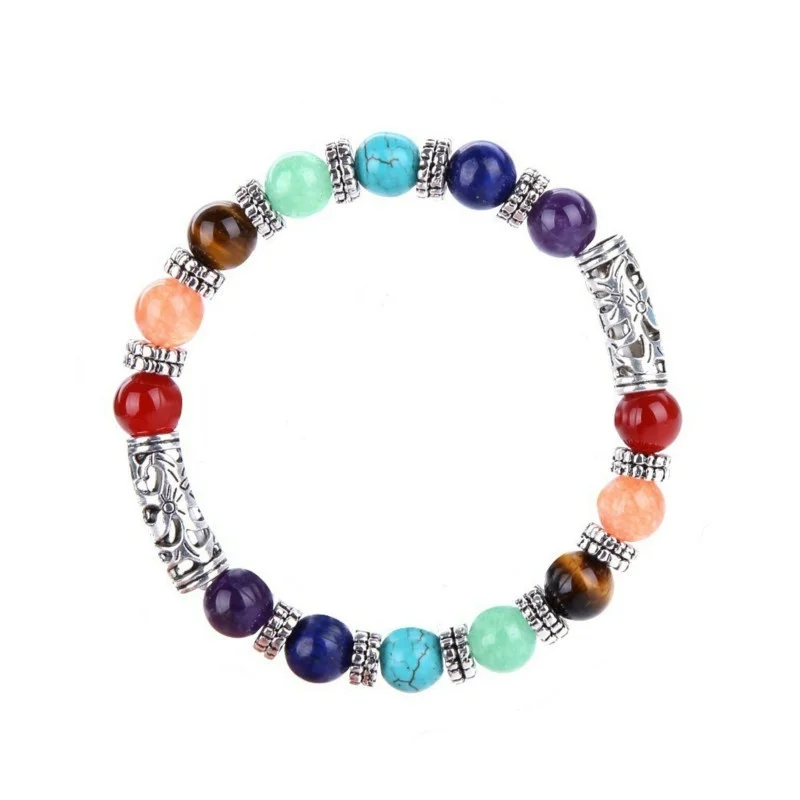 Green Aventurine 7 Чакра каменный браслет Серебряный исцеляющий рейки Будда для молитвы браслет из бисера мужские талисманы Йога браслет для женщин ювелирные изделия подарок для здоровья - Окраска металла: Green Aventurine
