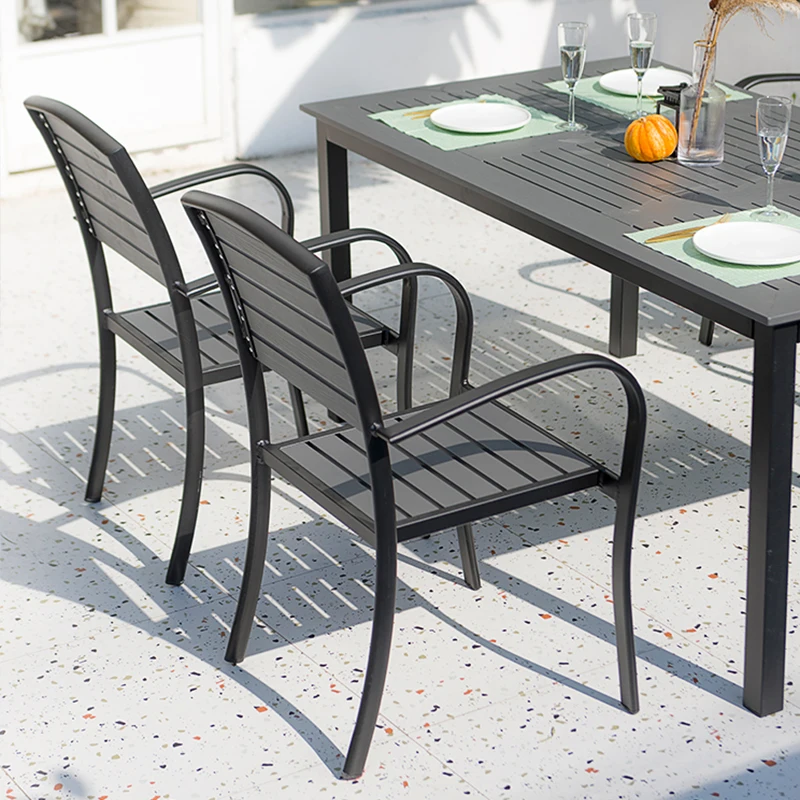 Modern Outdoor Aluminum Alloy Rectangle Round Garden Dining Table Industrial Style Back Chair Patio Terrace Rainproof Dining Set