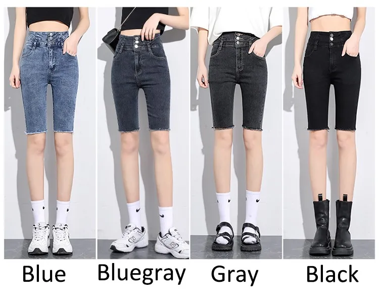 GLODTAOS Women Denim Shorts Female High Waist Button Vintage Push Up Skinny Biker Shorts Summer Black Shorts Jeans Feminino leather shorts