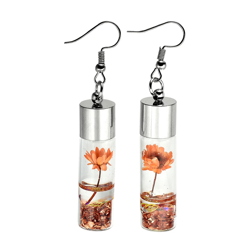 Fashion Immortal Dried Flowers Resin 3D Transparent Glass Drift Bottle Drop Earrings For Women Handmade Jewelry dangle earrings drop earrings flower earrings
