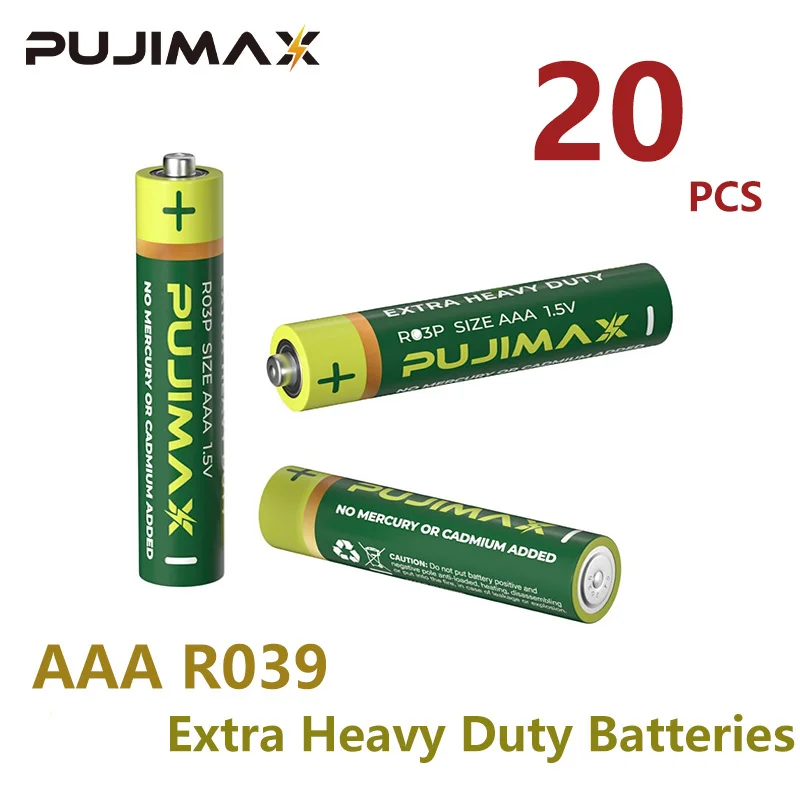 PUJIMAX New 20 Pcs R03P Zinc Carbon Battery 1.5V AAA Single Use Battery