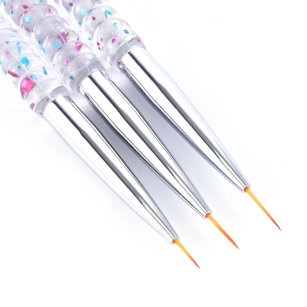 3Pcs Acrylic French Stripe Nail Art Liner Brush Set 3D Tips Manicure Ultra-thin Line Drawing Pen UV Gel Brushes Painting Tools