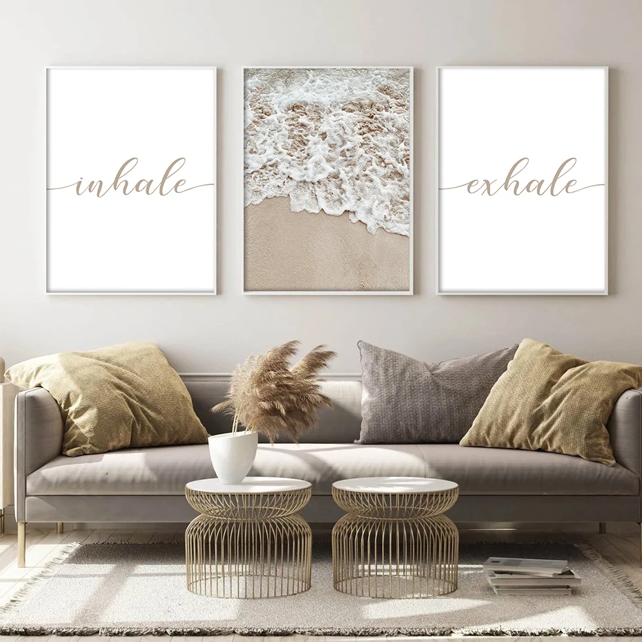 Bohemia Style Inhale Exhale Beach Waves Wall Art Print Gifts Poster Canvas Painting Prints for Bedroom Living Room Home Decor