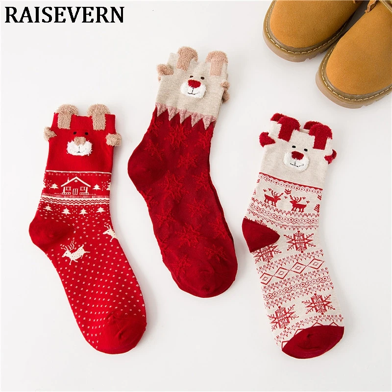 Женские носки, женские рождественские носки, модные зимние милые шерстяные женские теплые носки с объемным рисунком