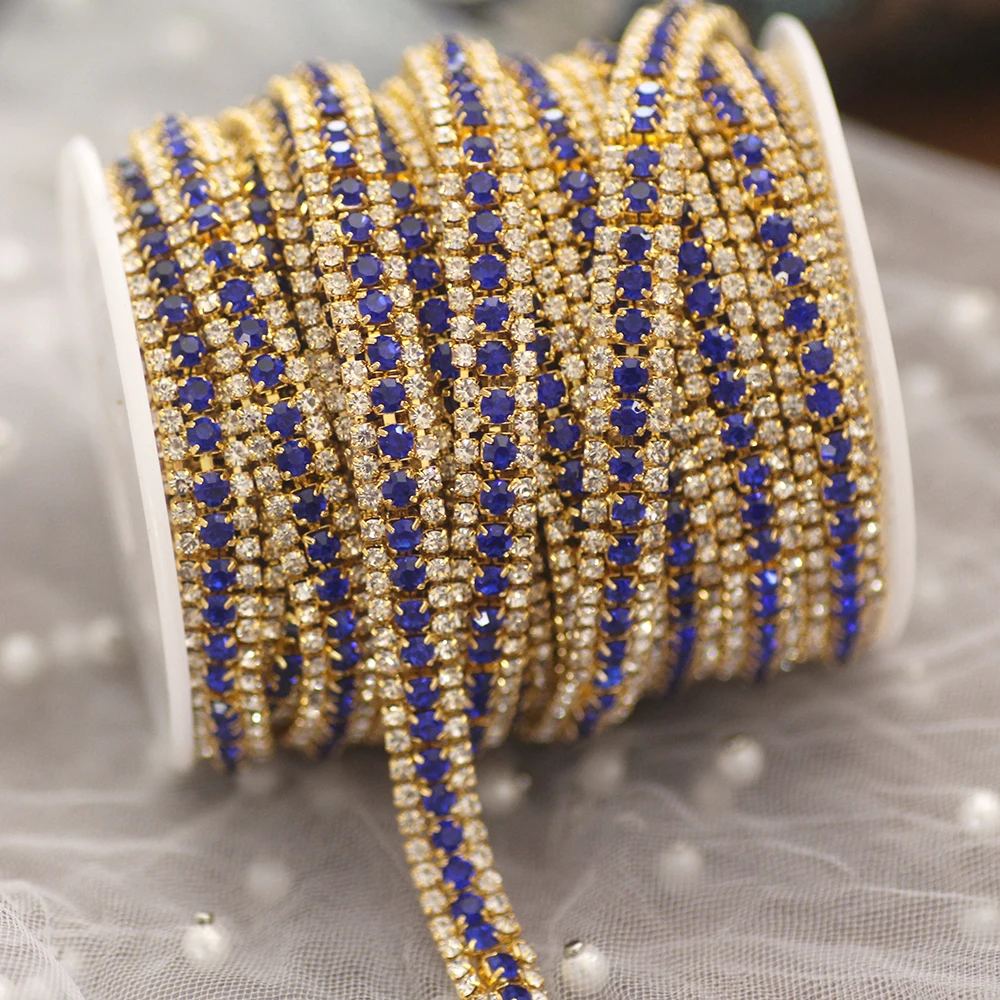 1Yard Crystal Rhinestone Trim 3-Rows Chain Belt Rope Ribbon Clothing Sewing  DIY