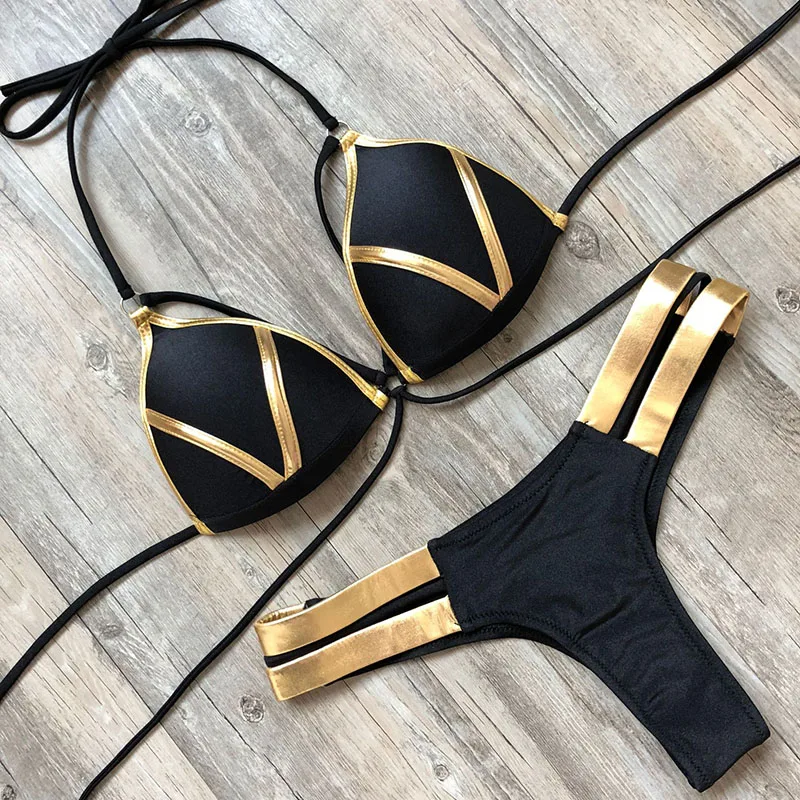 

Swimsuit 2020 Sexy Women Low Waist Bikini Leopard Print Solid Color Swimwear Female Bandage Bikini Set Biquini Bathing Suit