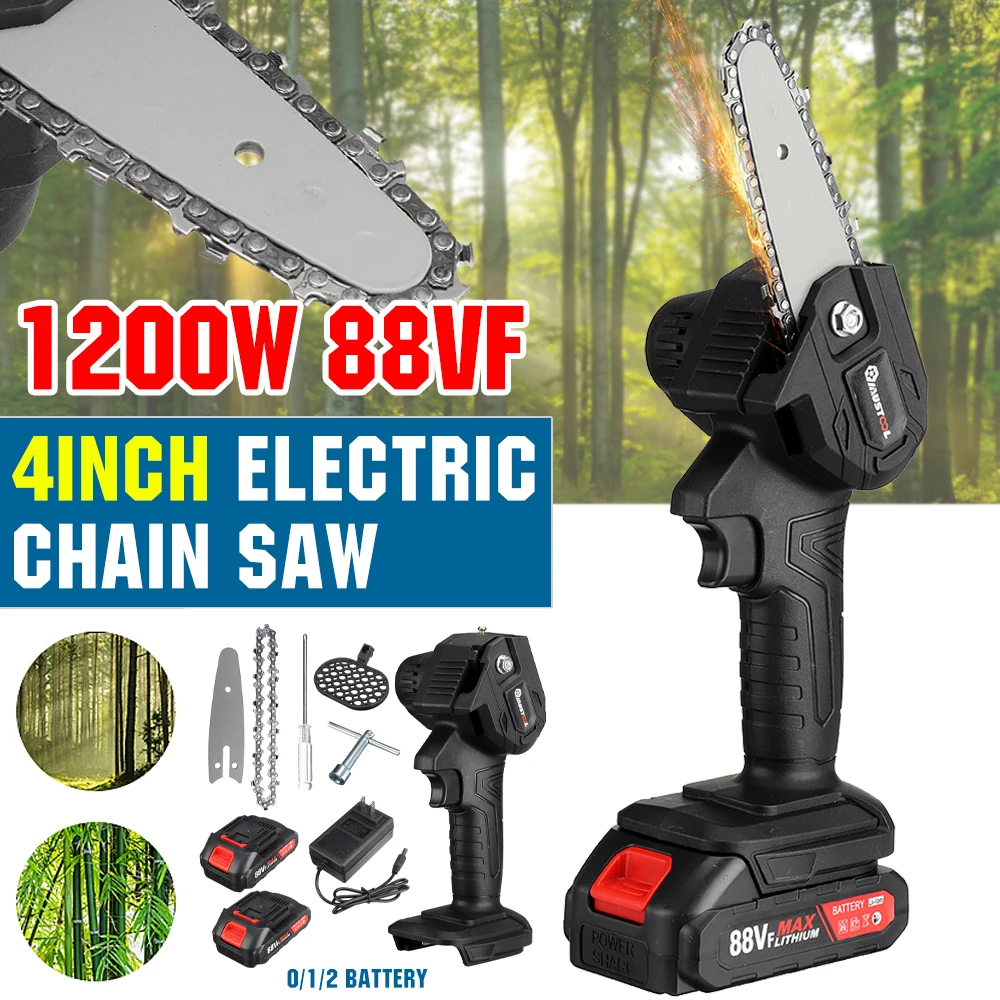 Photo Product 1200W 88V 4 Inch Mini Electric Chain Saw Rechargeable Woodworking Pruning Garden Logging Power Tools  for Makita 18V Battery