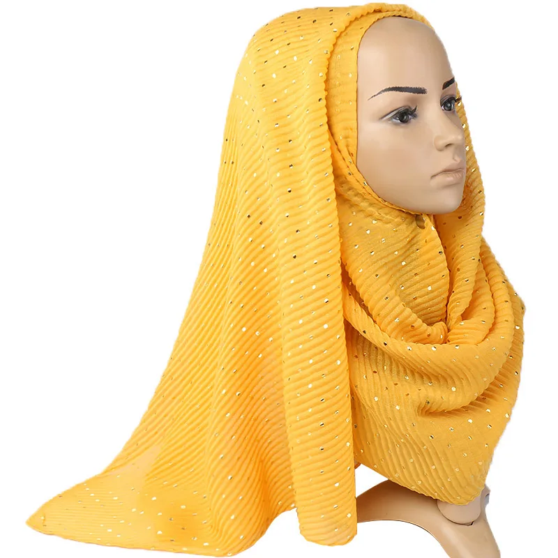 Women Plain Glitter Gold Dot Viscose Shawl Scarf Lady Wrinkle Long Soft Wrap Pashminas Stole Bufandas Muslim Hijab 90*200Cm