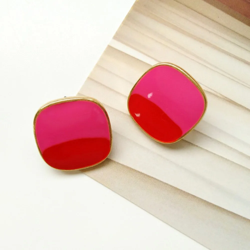 

Women Earrings Simple Geometric Enamel Square Clip Earing Without Piercing Ear Jewelry Blue Earring klipsy na uszy