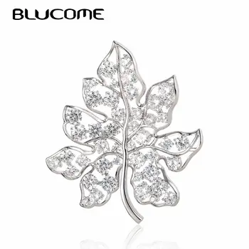 

Blucome High Quality Cubic Zircon Maple Leaf Brooch Luxury Handmade Copper Flower Leaves Brooch for Women Wedding Party Brooches