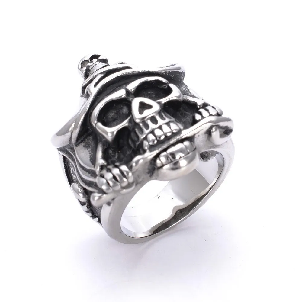 Мужское серебристое кольцо из нержавеющей стали с пиратским черепом | Украшения