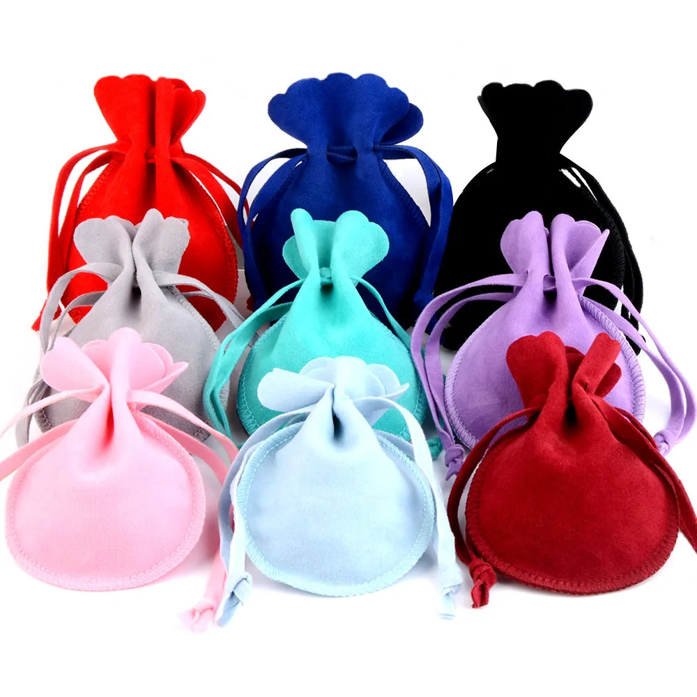 10pcs/Lot Drawstring Round Double Sided Velvet Bag 7x9 9x12cm Jewelry Packaging Bag Wedding