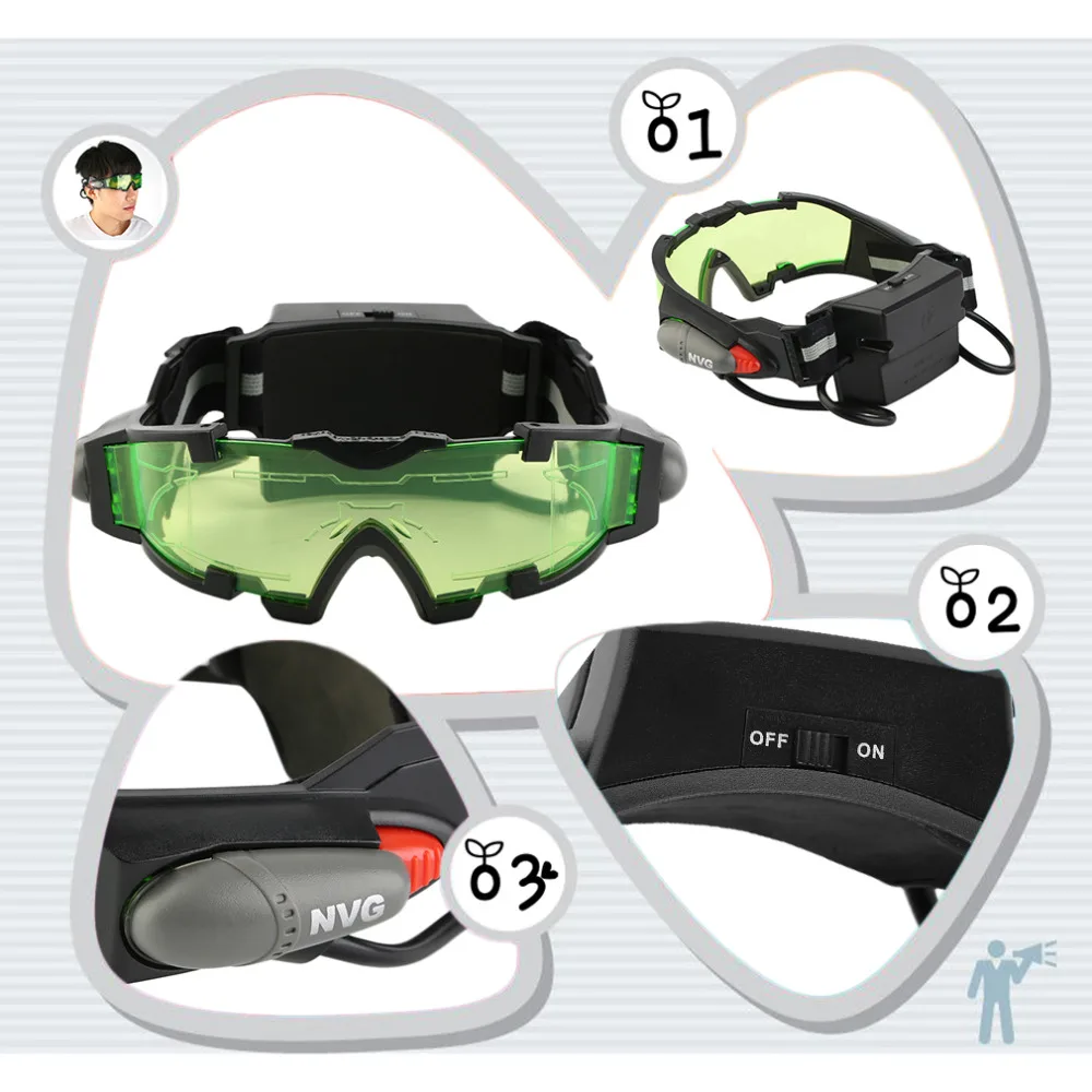 Einstellbare LED Night Vision Goggles Mit Flip-Out-Lichter Auge Objektiv Gläser Heißer Verkauf Einstellbare LED Night Vision Goggles Mit Flip-Out-Lichter Auge Objektiv Gläser Heißer Verkauf