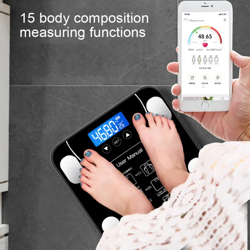 Весы для тела и жира, умный электронный светодиодный весы для ванной, Bluetooth, приложение для Android или IOS
