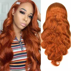 Remy Human Hair 13x4 Lace Front Wig 5x5 HD Lace Closure Wig Body Wave 13x1 Silk Base T Part Lace Wig with Ginger Color for Women