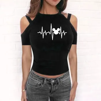 

Funny Plus Size Mickey TShirt Women Shirts Summer Tops Graphic Tees Women Mickey Mouse Heartbeat Kawaii T-shirt S-XXL