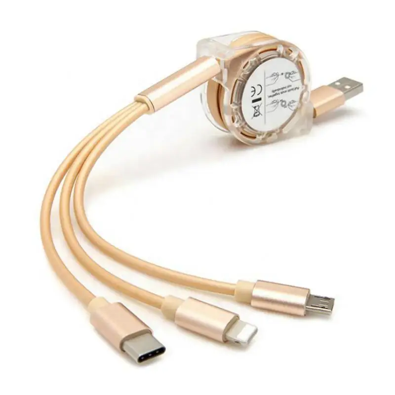 3 в 1 Выдвижной USB кабель Micro USB Тип для Xiaomi samsung huawei мульти зарядное устройство кабель адаптер для мобильного телефона линия передачи данных - Цвет: Золотой