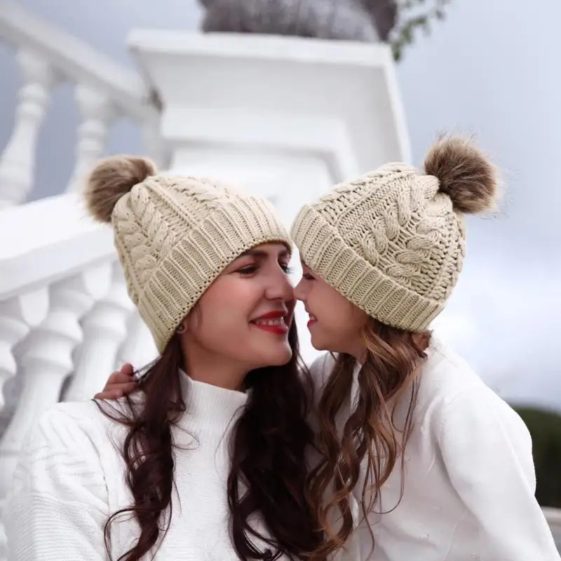 JOCE Стиль родитель-ребенок стиль теплые шапки полосатый Bobble зима акриловое волокно вязаная шапка для новорожденного шапки Рождество головной убор