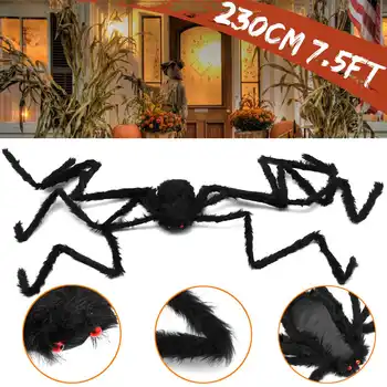 

230cm 60cm Hairy Giant Spider Halloween Prop Haunted House Decor Huge Spider Web Bat Party Holiday DIY Decoration