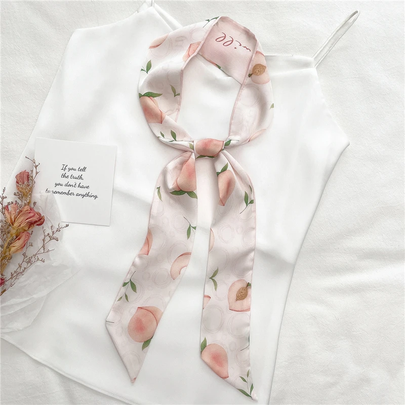 Print Skinny Ribbon Scarf for Women Hair Tie Bag Bandana Headband Silk Satin Accessories Girl Fashion Belt Wrist Neckerchief New pearl hair clip