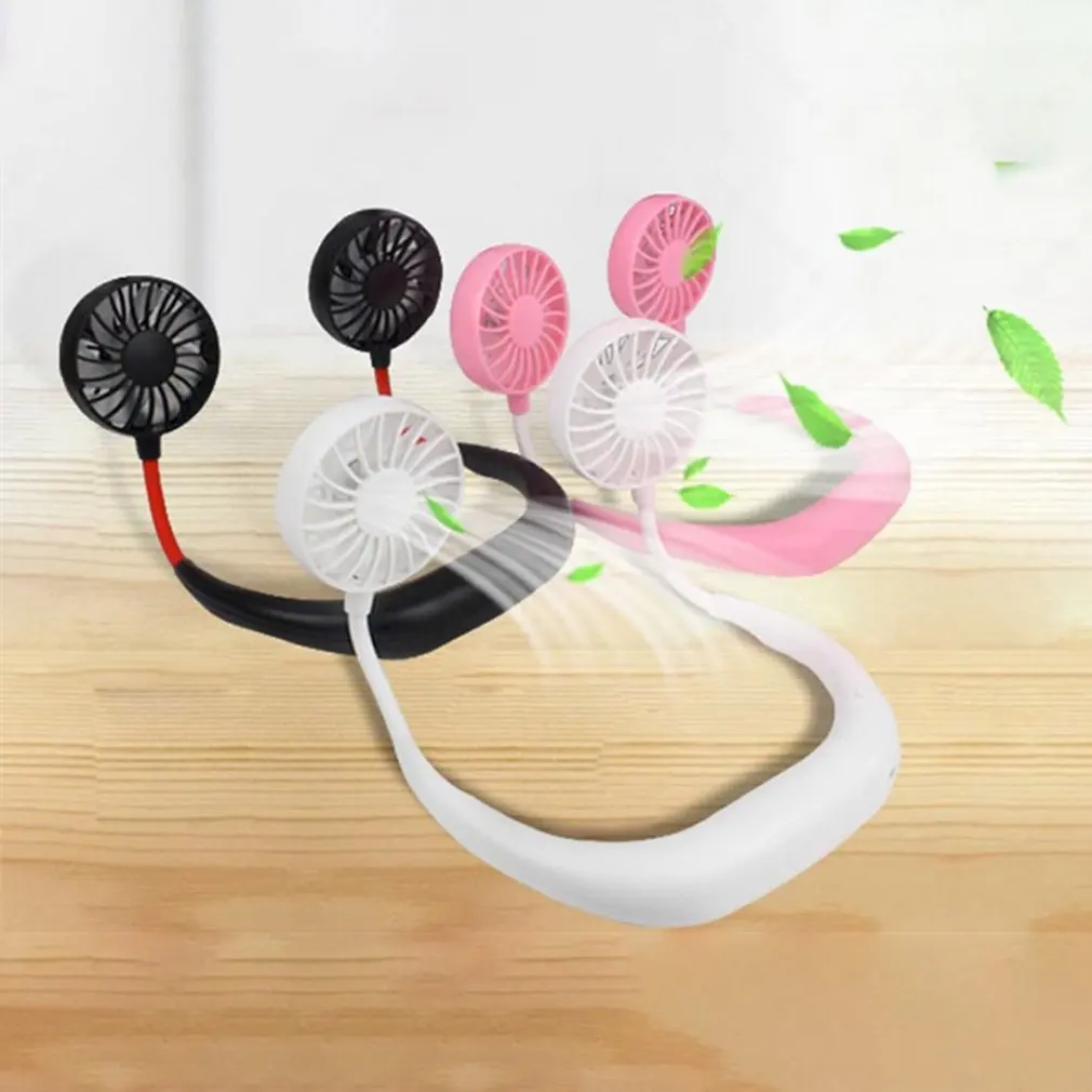 Summer Hands free Neck Band Hanging Usb Rechargeable Dual Fan Mini Air Cooler Portable Speed Adjustable 4