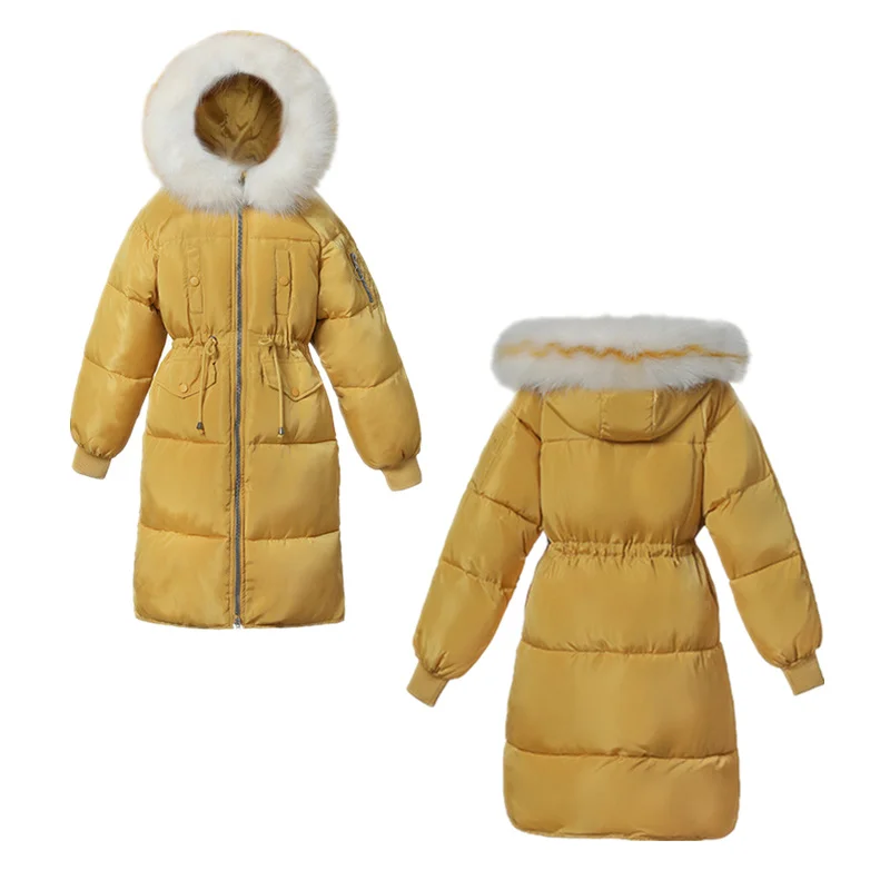 Длинное хлопковое пальто, женская зимняя куртка, Женская Корейская коллекция, однотонное черно-белое пальто, женское свободное негабаритное пальто, женские куртки-парки