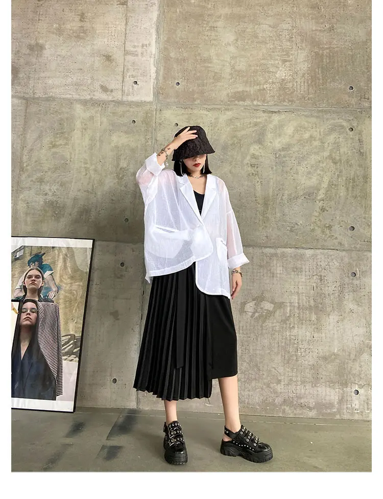 XITAO Irregular Black Skirt Fashion New Women 2020 Elegant Goddess Fan Pleated Pocket Small Fresh Casual Loose Skirt ZP1684