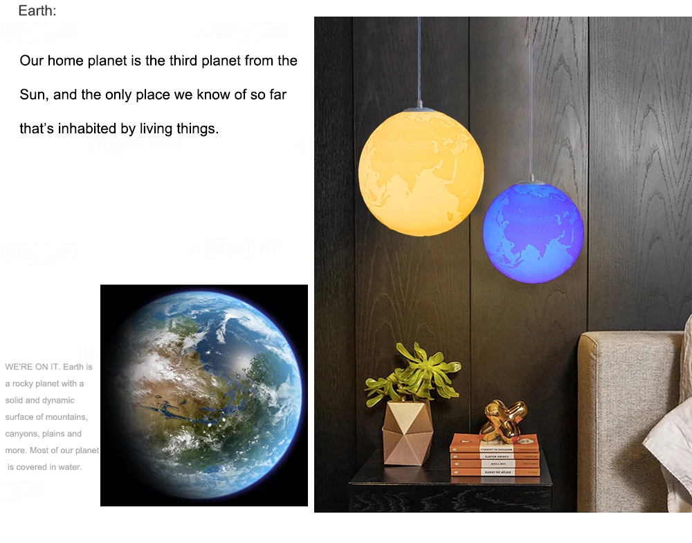 3D Printed Galaxy Moon hanging Lamp Planetary pendant Lights Christmas Decorations For Home Light lamps saturn jupiter earth