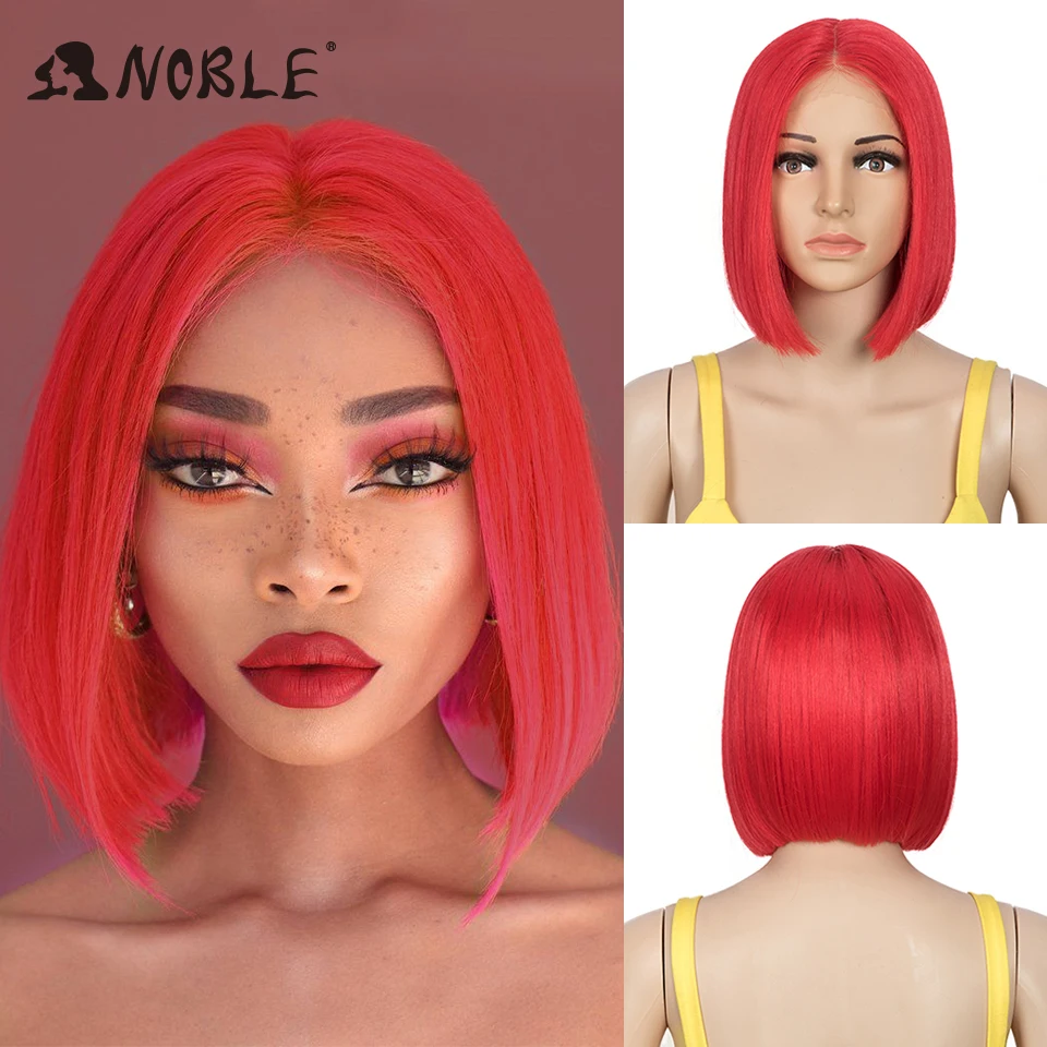 Noble Cosplay Red Wig 10 Inch Straight Synthetic Lace Wig Short Bob Ombre Blonde Wig For Black Women Synthetic Lace Wig