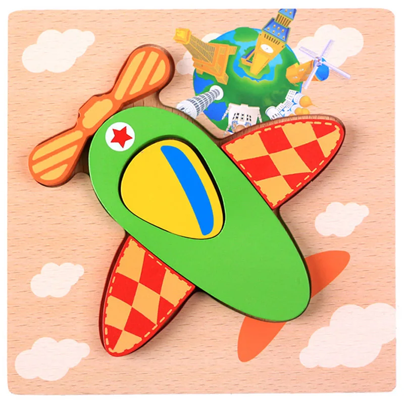 Style-3 DDWE 3D деревянные игрушки головоломки Дети твердой древесины утолщаются красочные головоломки игрушки мультфильм Животные Обучающие игрушки, пазлы для 1-2-3 лет - Цвет: Style-3
